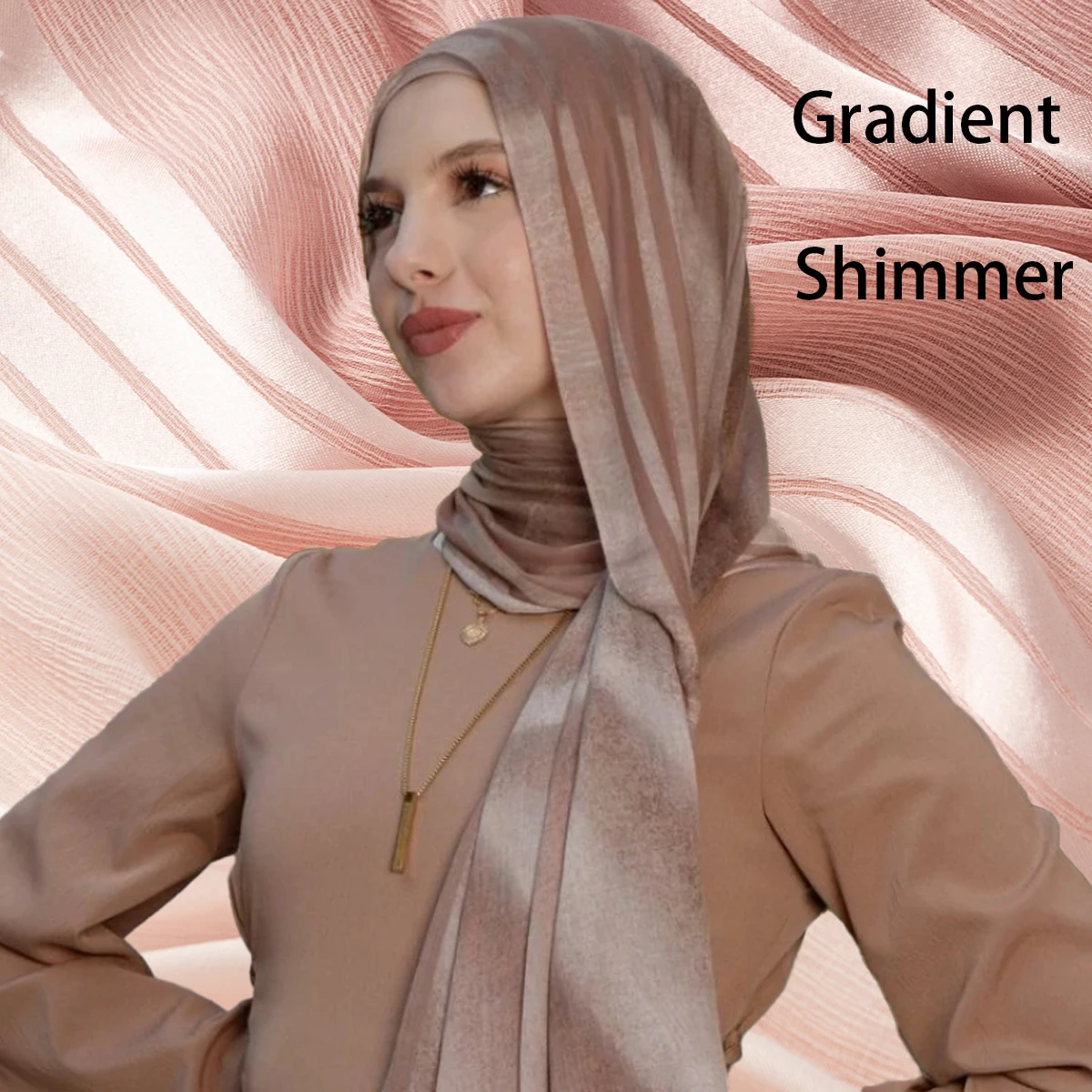 

Gradient Shimmer Stripe Chiffon Hijab Scarf with Satin Stripe Silk Feeling Satin Headscarf Women Gradient Turban Long Shawl