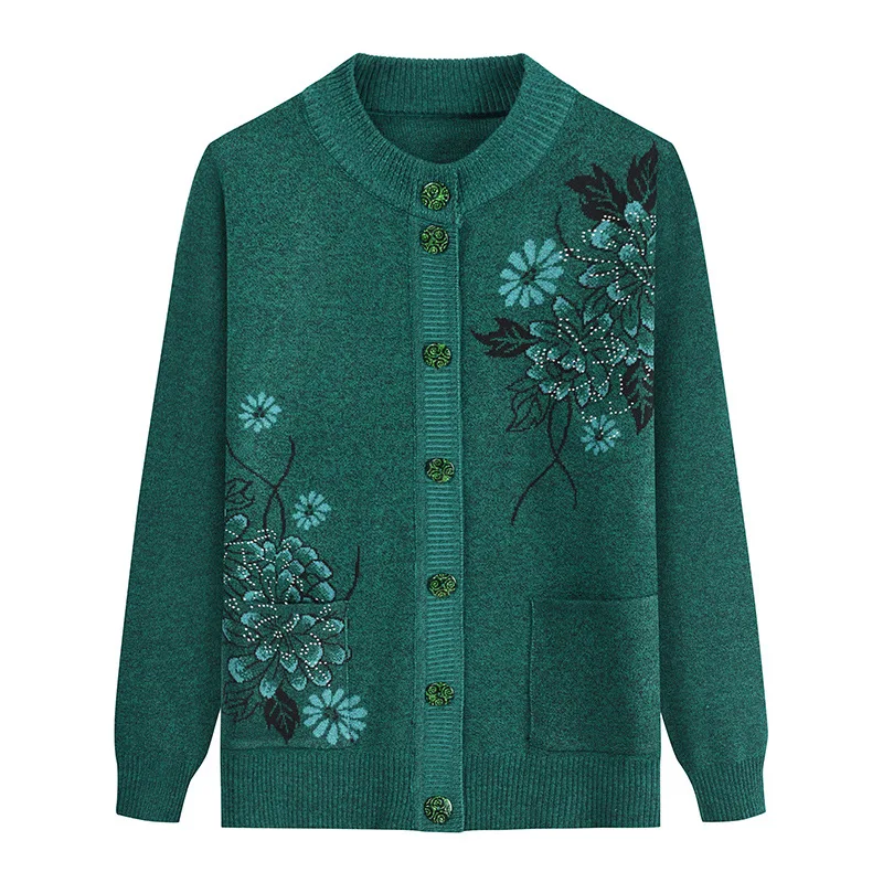 Nuova stampa di mezza età anziana madre autunno inverno maglione a maniche lunghe donna maglia fondo camicia nonna Cardigan Mujer