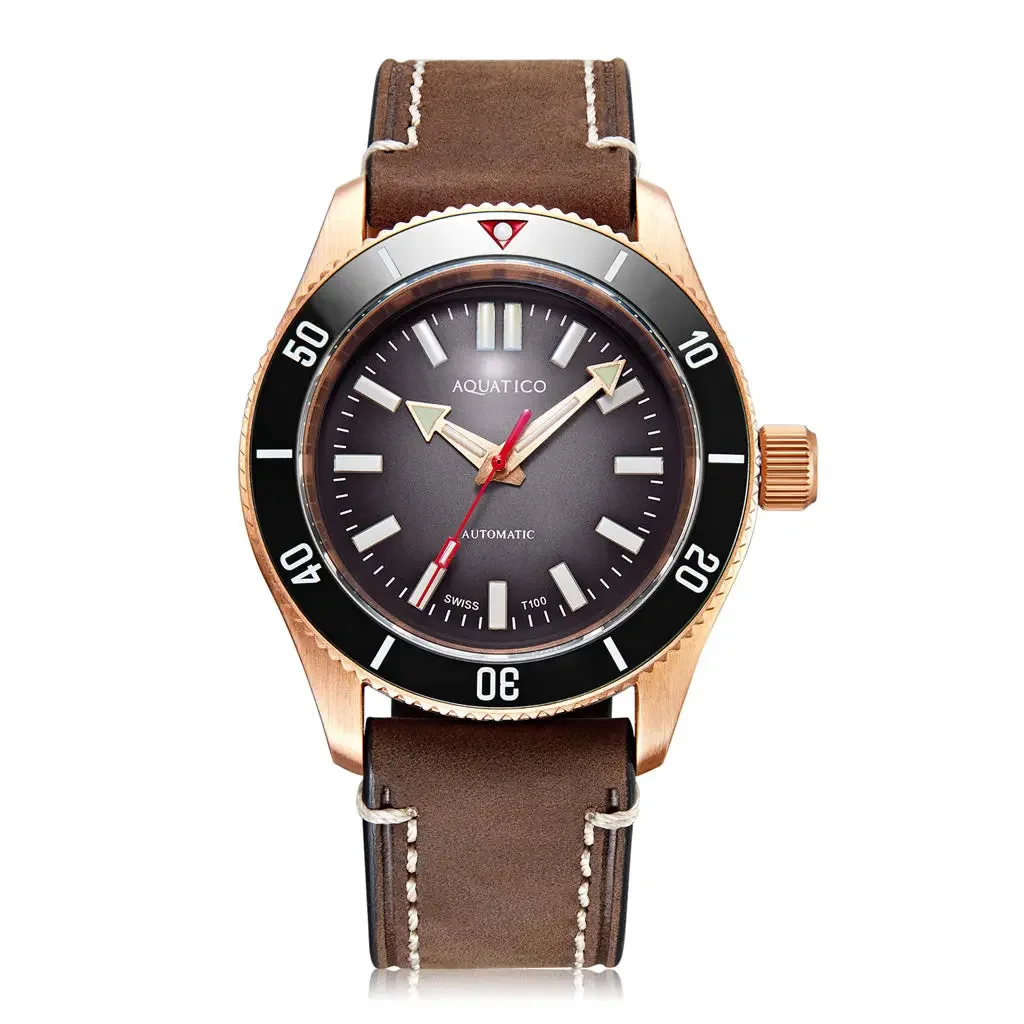 Aquatico Super Star Bronze Dive Watch Black Dial No Date (SWISS Sellita sw200-1)