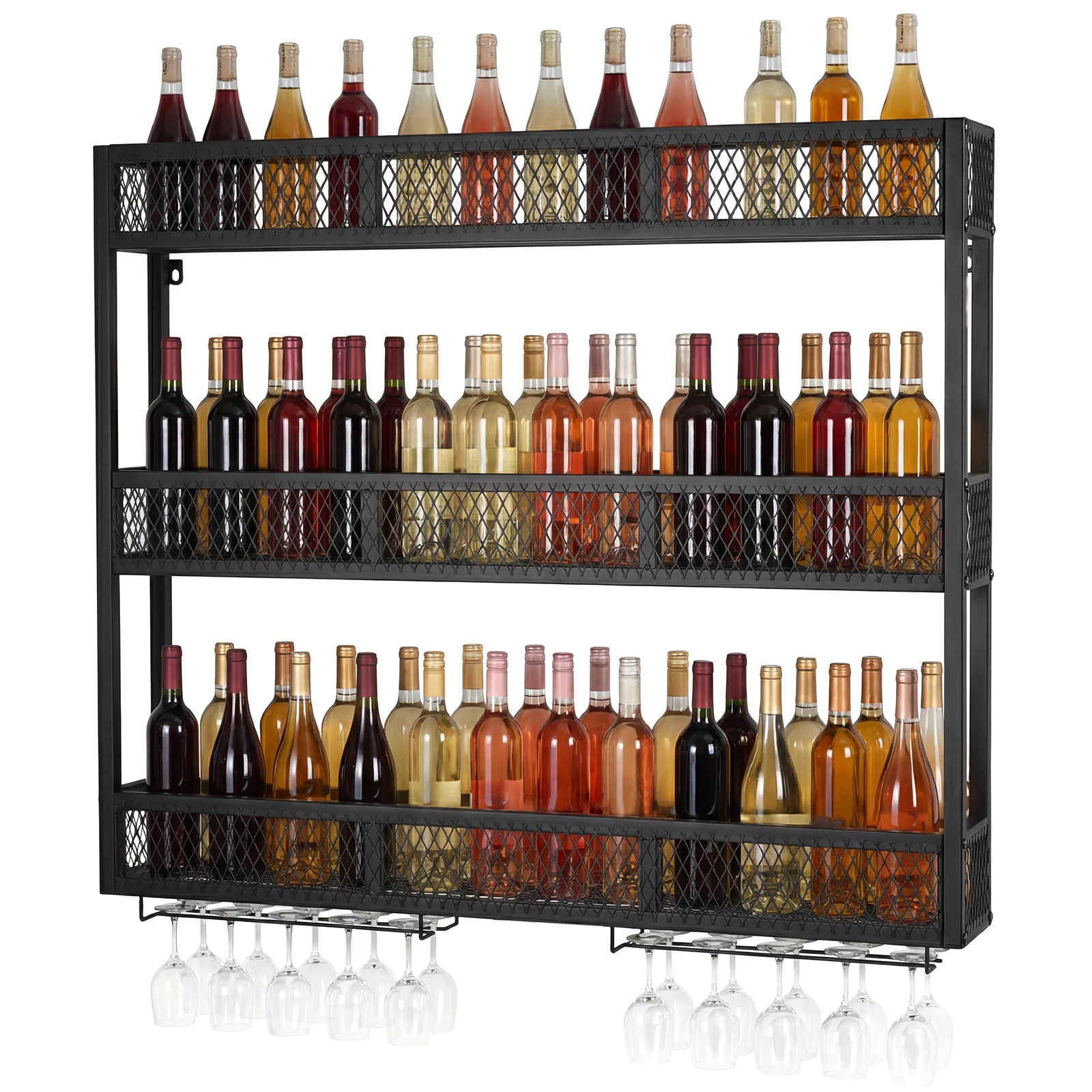 

39in 3-Tiers Wine Glass Storage Display Shelves with Glass Holder Liquor Bottle Display Storage Shelf for Home Kitchen Cellar