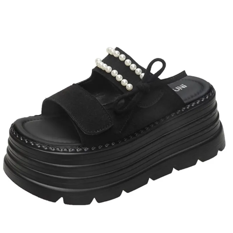 

Женские модные тапочки Thi Bot с жемчугом, увеличенные 8 см, повседневные летние слипоны, новая уличная одежда, удобные туфли на плоской подошве