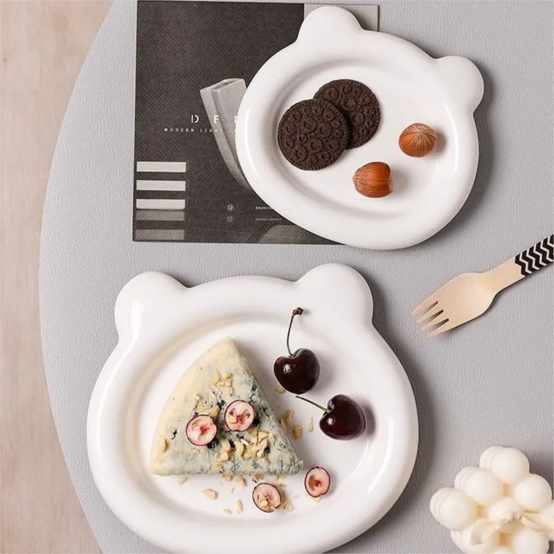 

Creative Cute Bear Head Design Dessert Plate Ceramics Afternoon Tea Dessert Plate Cake Tea Dish Home Breakfast Flat Plate ZF728