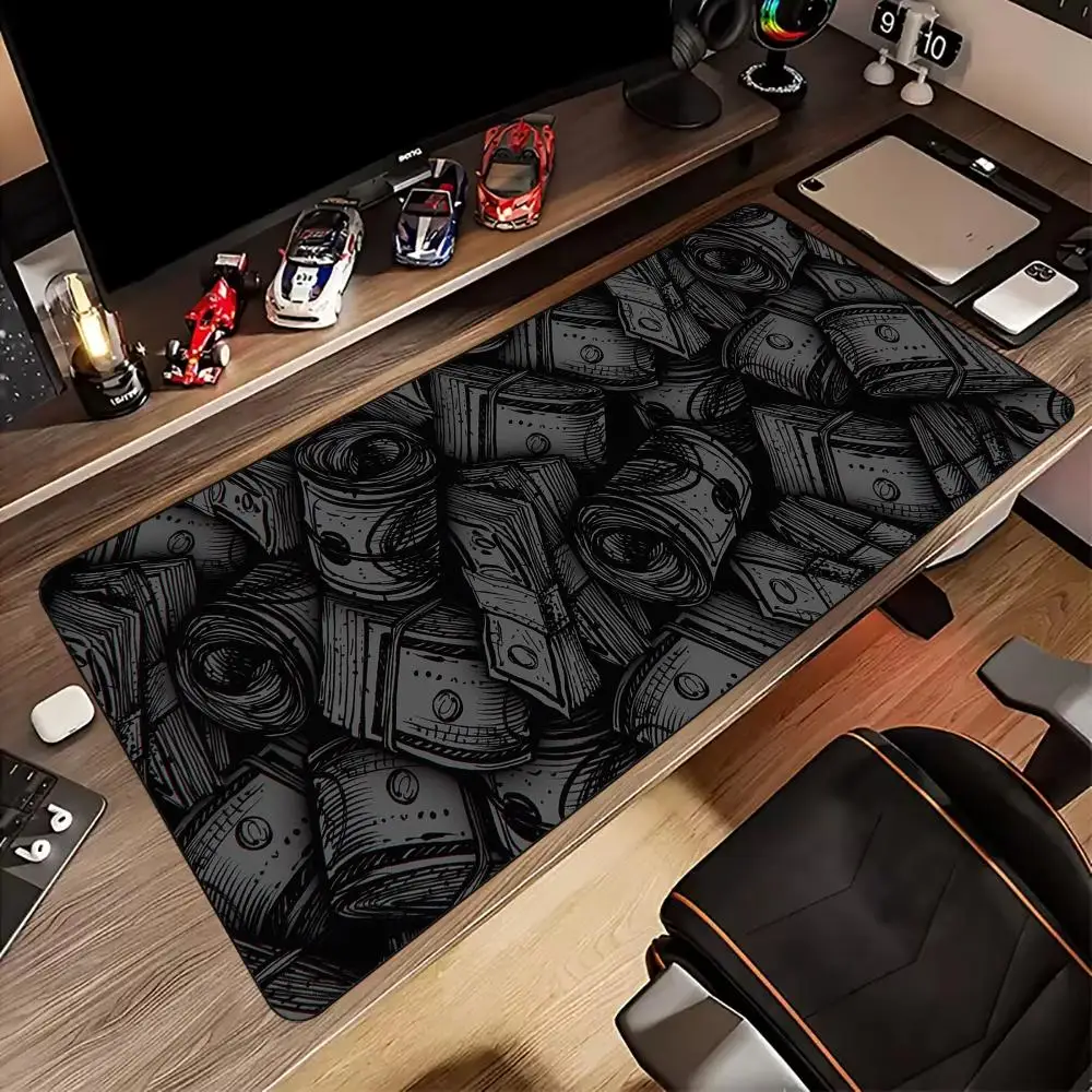 แผ่นรองเมาส์ลายธนบัตร พร้อมขอบเย็บ ฐานยางกันลื่น อุปกรณ์เสริมสำหรับเกมเมอร์ แผ่นรองเล่นเกม แผ่นรองขนาดใหญ่
