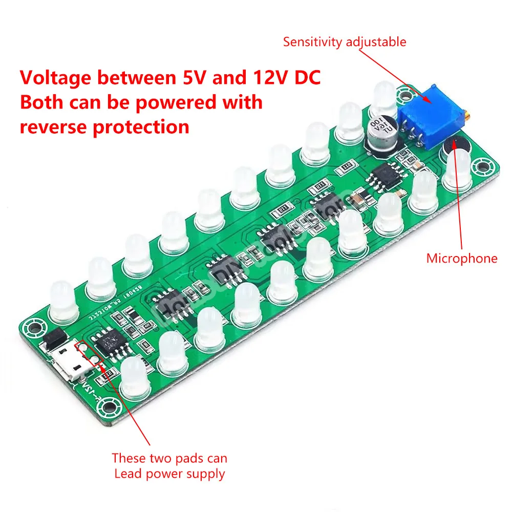 DC5-12V Acoustic sensor spectrum audio power amplifier level meter LED indicator flash melody light sound partner Display Module