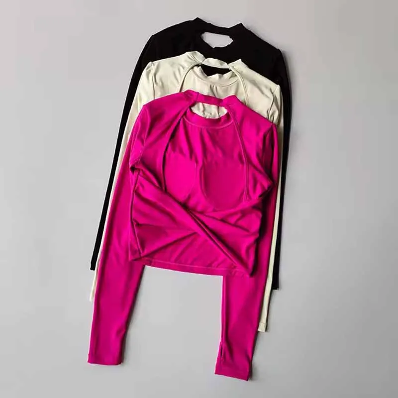 Sexy Back Sports Top for Women Gym Pilates Top New Style Backless Yoga Suit Sport Shirt Spicy Girl Long Sleeved Fitness T-shirt