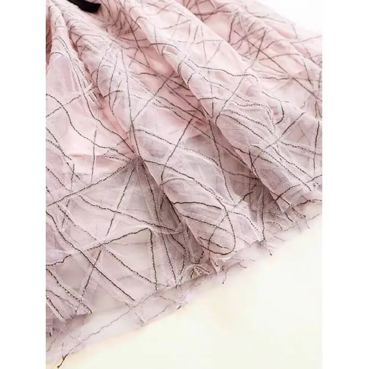 

New Women's Mid-Length A-Line Dr Waist-Cinching Heavy Embroidery Net Skirt Sweet Sle Polyester Fiber 00% Summer Dr