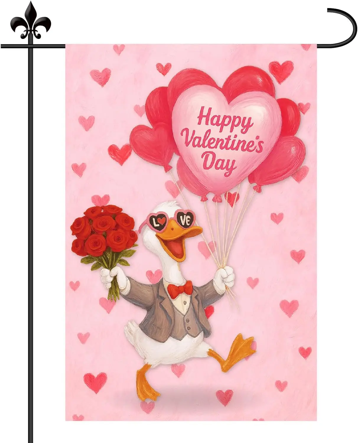 Goose Garden Flags, 45x30cm/12x18in Double Sided Funny Goose Flag with Love Heart Outdoor Valentines Decorations for Holiday IIC