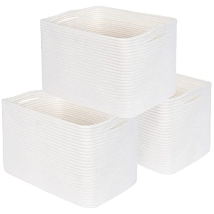 

3-Pack Storage Baskets for Shelves Playroom and Classroom Book Basket Decorative Cube Bins Woven Closet Organizers Baby Nursery