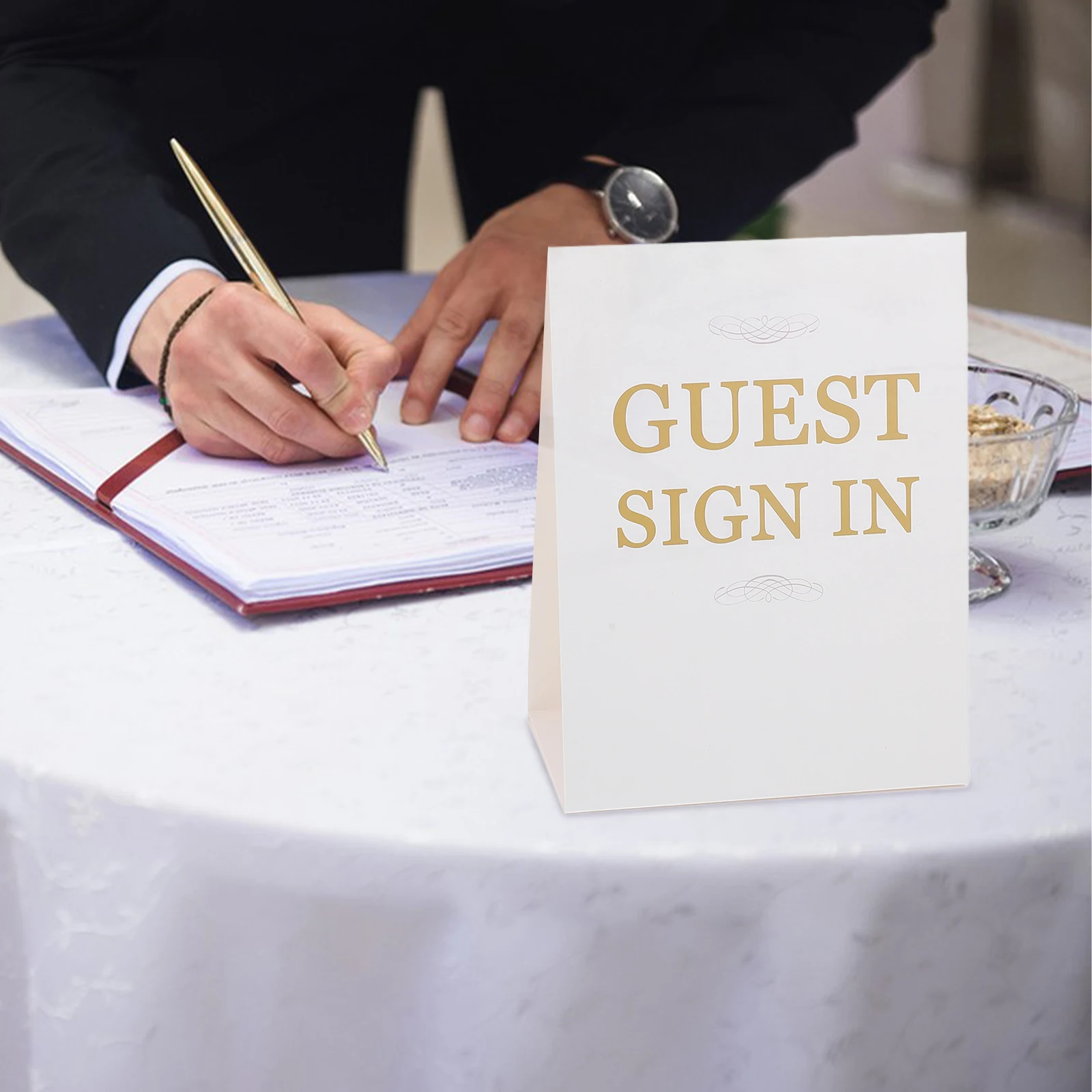 

1 set Wedding Guestbook Set Reusable Paper Classic Retro Design Bride Engagement Party Sign-in Book White Gold Color