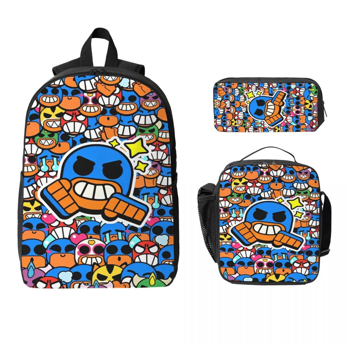 

3Pcs Brawleds Funny Game Backpack Set for Girls Boys Pen Bags Bookbag Sets with Lunch Box For School Students Knapsack