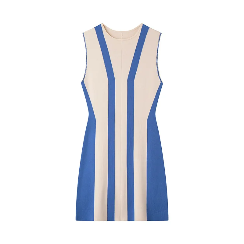 

New colorblock women Jersey dress fashion O-neck mini sleeveless casual dresses