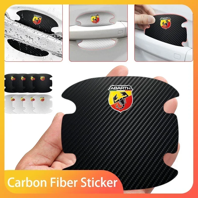 

4PCS Car Door Handle Anti-scratch Sticker Carbon Fibre Car Door Bowl Handle Protector For Abbas Abarth Punto Stilo Accessories