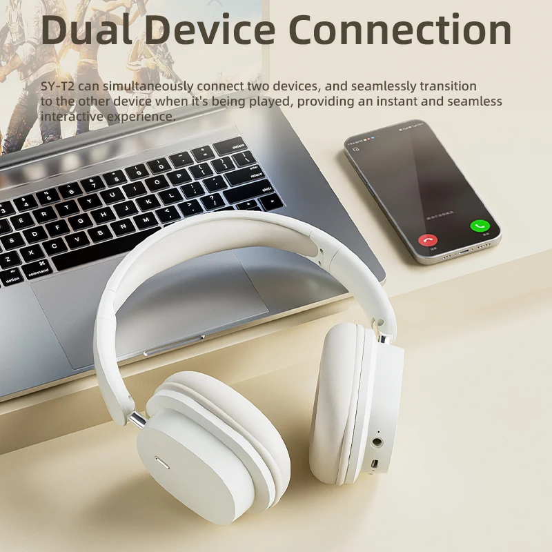 Bluetooth 5.3 패션 무선 헤드폰 HIFI 스테레오 휴대용 오버이어 비즈니스 헤드셋 모든 스마트폰용 마이크가 있는 저지연 게이밍 헤드셋