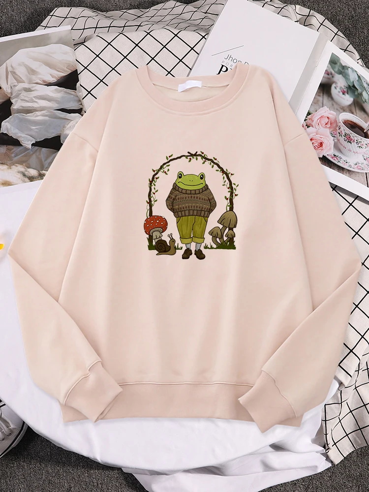 Dark Academia Aesthetic Goblincore Frog In Hipster Costume Women Hoodie Warm Loose Sweatwears Casual Sportswear Hat Rope Clothes