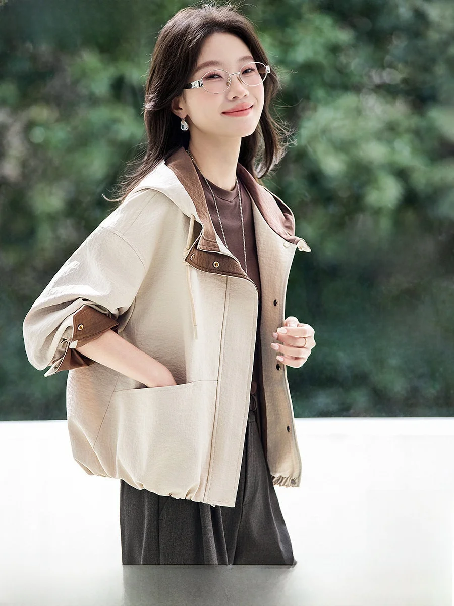 

Mehanym Women's Zipper Jaet ort Sle Retro Windproof Polyester Fiber Spring 2026 New Arrival Casual Loose Color Blo