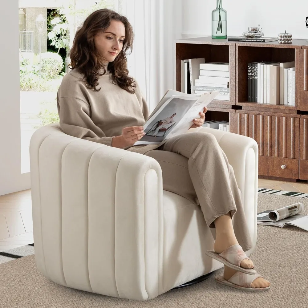 Swivel Accent Chair,Velvet Barrel Chair for Living Room,Comfy Modern Armchair,Completely Assembled, Beige