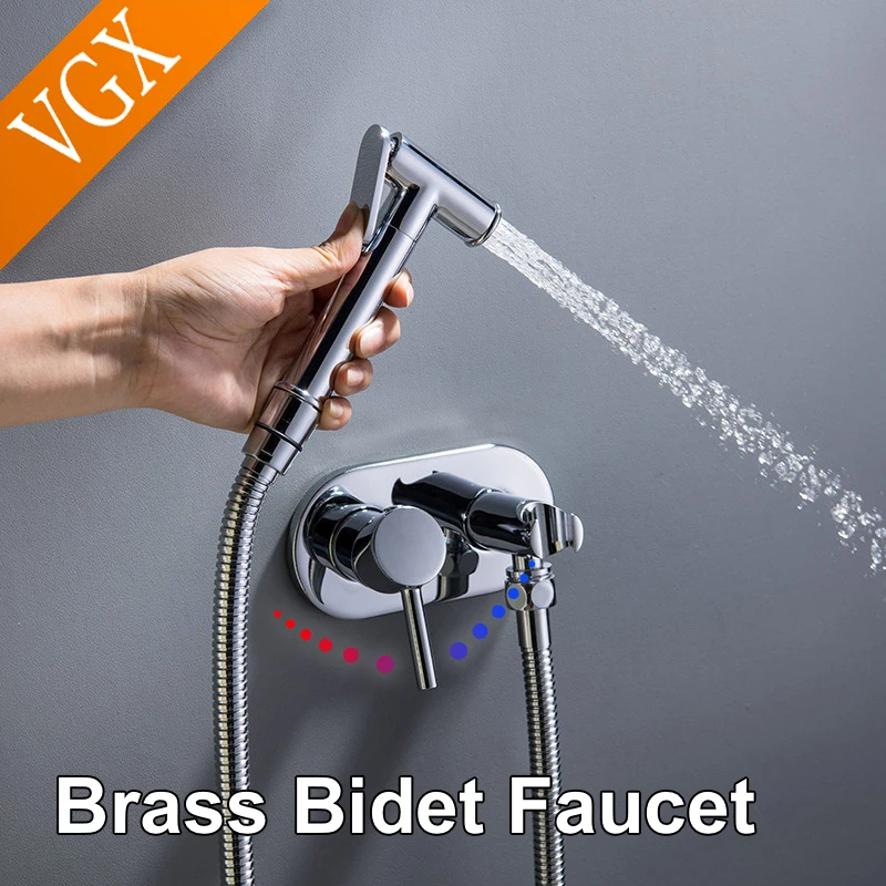 

VGX Brass Bidet Faucet Set Handheld Ducha Higienica Hot Cold Toilet Crane Women Washer Bathroom Shattaf Sprayer Hygienic Shower