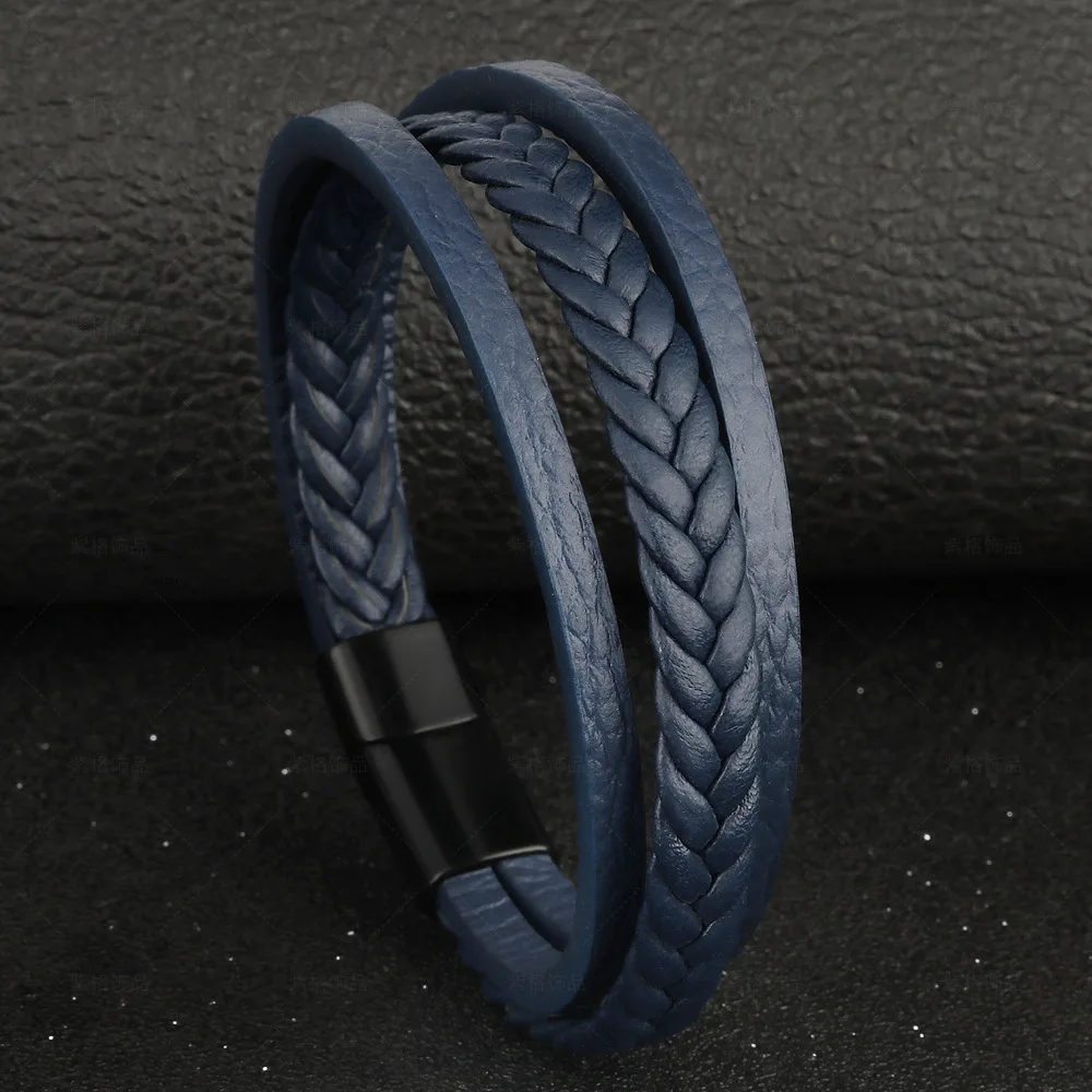 Leather Bracelet For Men New Retro Leather Rope Woven Bracelets National Style Magnetic Buckle Personality Leather Bracelets