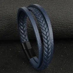 Leather Bracelet For Men New Retro Leather Rope Woven Bracelets National Style Magnetic Buckle Personality Leather Bracelets