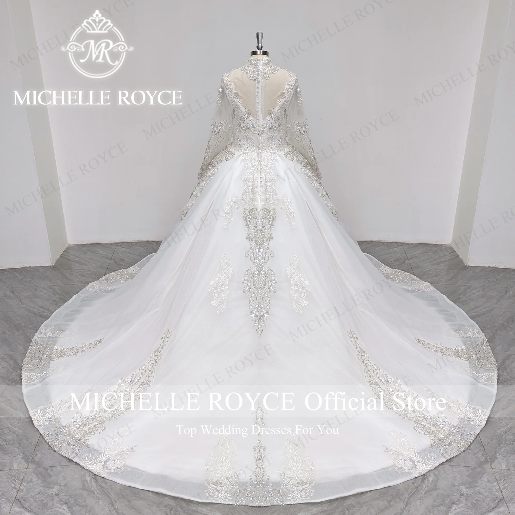 Michelle Royce Ball Gown Wedding Dresses For Woman 100% Real photos Invisible Neckline Sequined Wedding Gown Vestidos De Novia