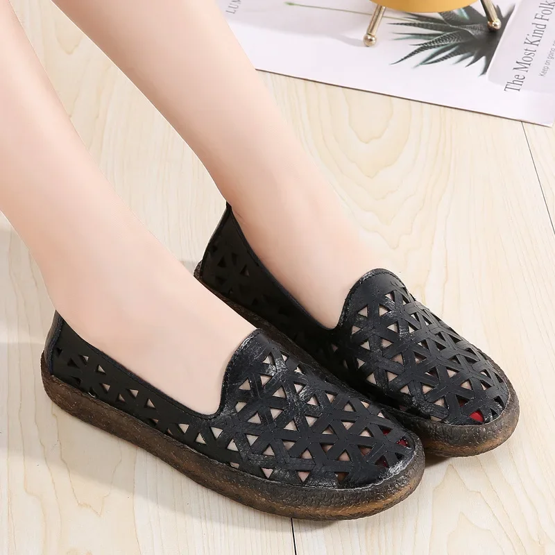 New Women Flats 2024 Autumn Woman Loafers Genuine Leather Female Shoes Slip On Ballet Bowtie Women\'s Shoe Size 35-41