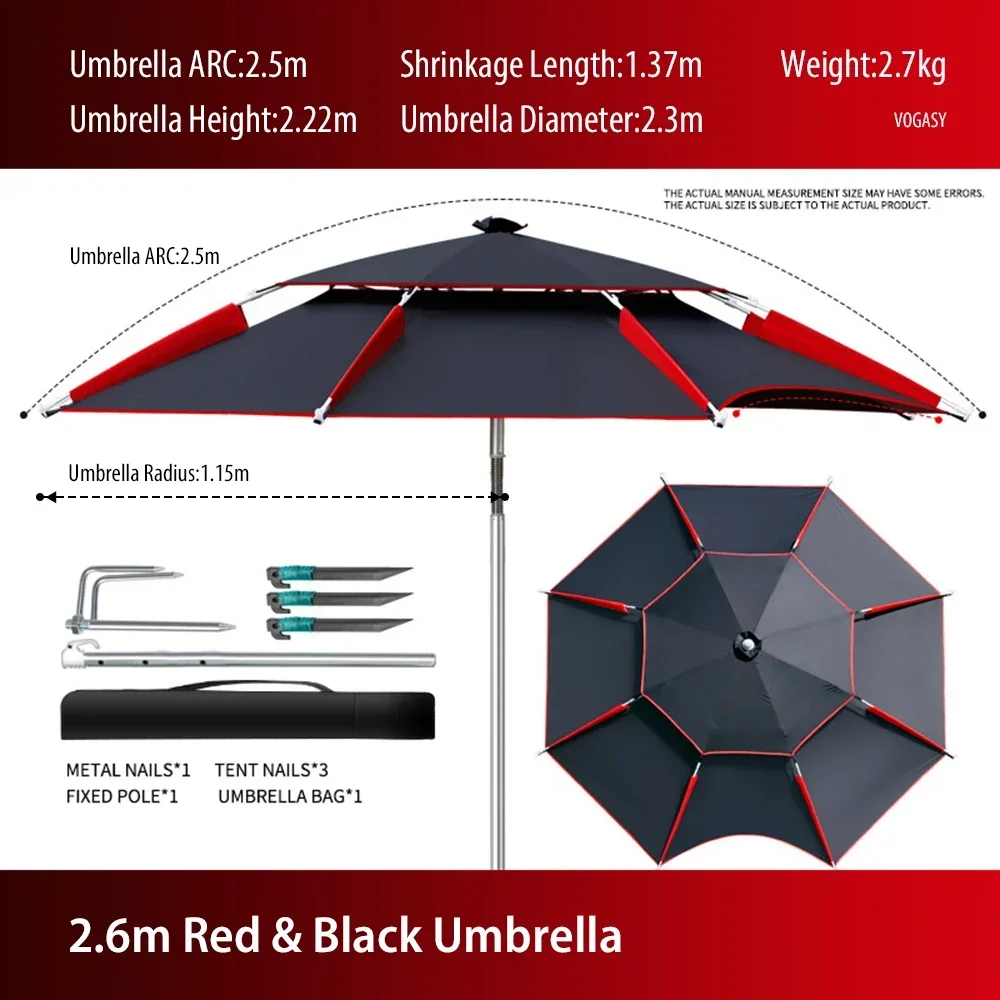 2.0-2.4M Parasol Beach Umbrella Outdoor Camping Use Detachable Adjustment Direction Sun Shade Rainproof Patio Fishing Umbrellas