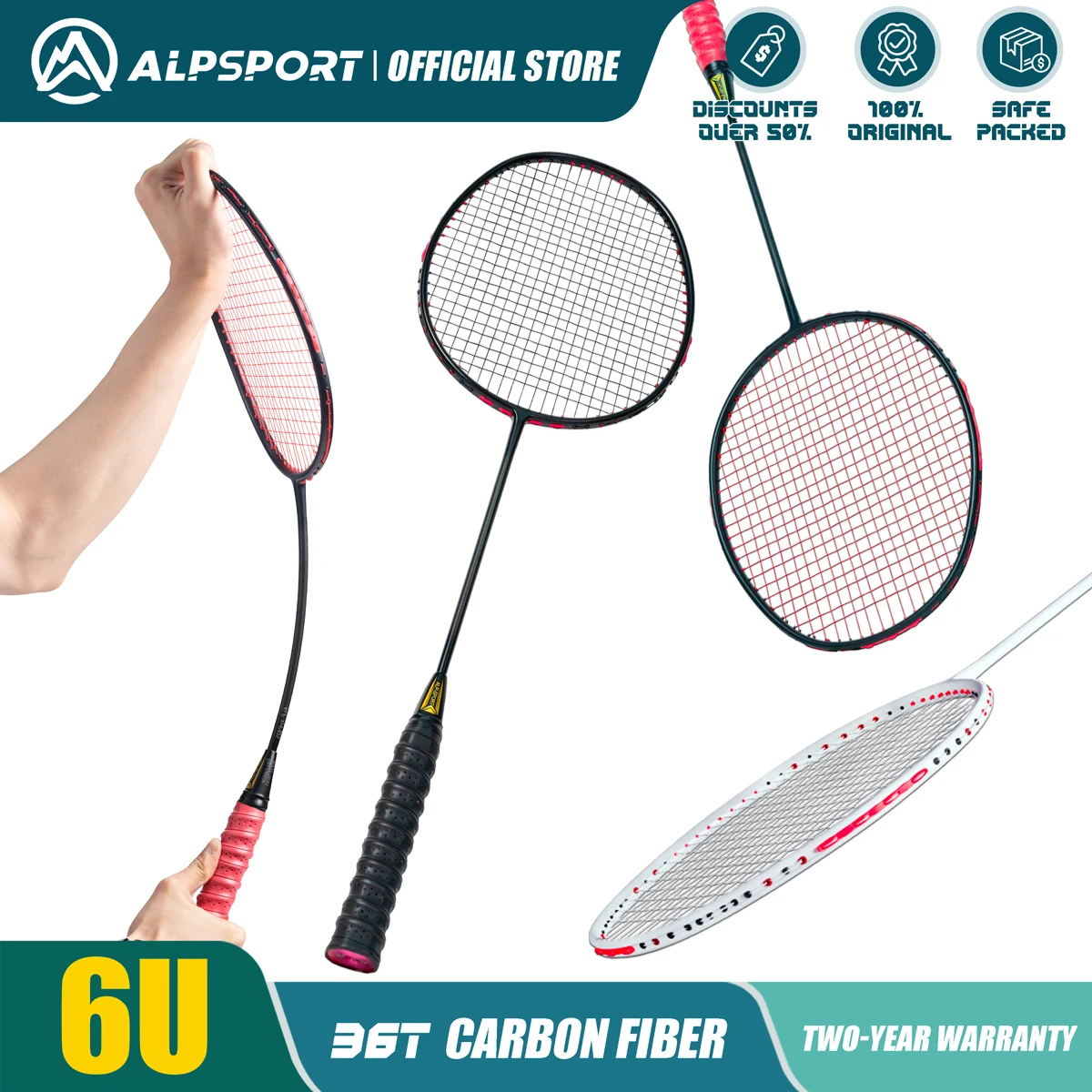 ALP BD 6U-Raquettes de badminton entièrement en carbone, raquette à pointes absorbant les chocs, Max 30 artériel T800, originale importée et personnalisée