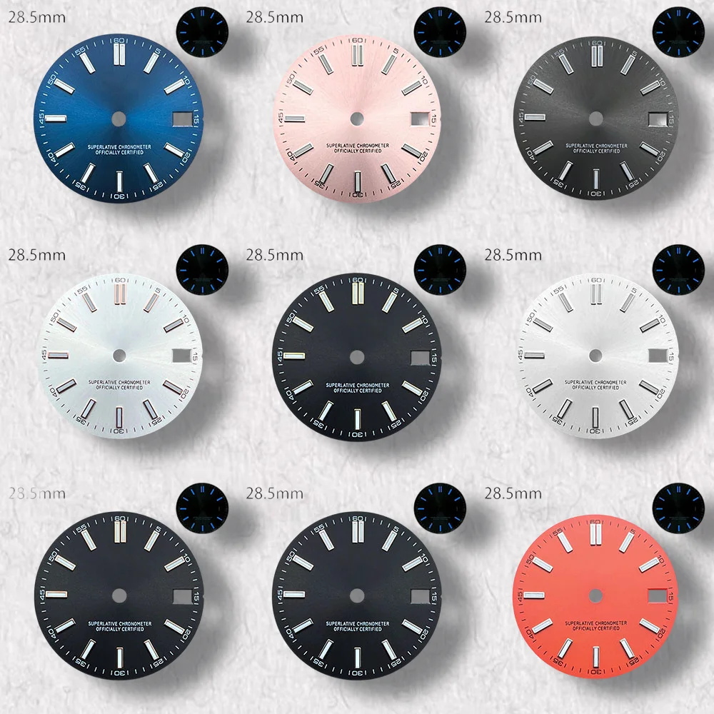 

High-Quality 28.5mm S Logo Sunburst Dial Fit NH35/NH36/4R Japanese Movement Blue Luminous Dial Watch Modification Accessories