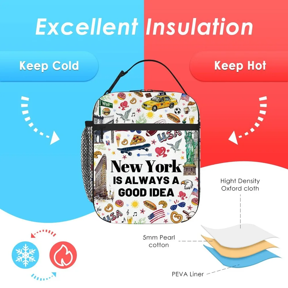 صندوق غداء مدينة نيويورك للنساء والرجال، حاوية طعام معزولة للنساء، حقيبة غداء حرارية للأطفال #4