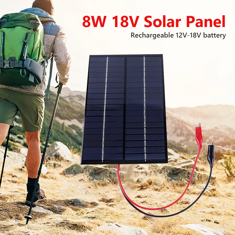 8W 18V Portable Solar Panel with Clip Mini Small Solar Panel Module DIY Polysilicon Solar Epoxy Cell Charger for Outdoor Camping