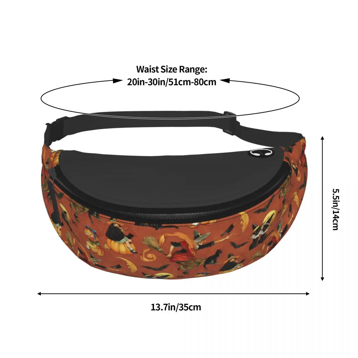مخصص هالوين القطط السوداء الساحرات القرع حزمة مراوح الرجال النساء Crossbody الخصر حقيبة لركوب الدراجات التخييم الهاتف المال الحقيبة