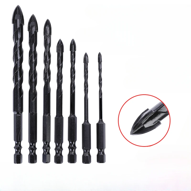 

3-12mm Cross Hex Tile Drill Bits Set for Glass Ceramic Concrete Hole Opener Brick Hard Alloy Triangle Bit Woodworking Tool Kit