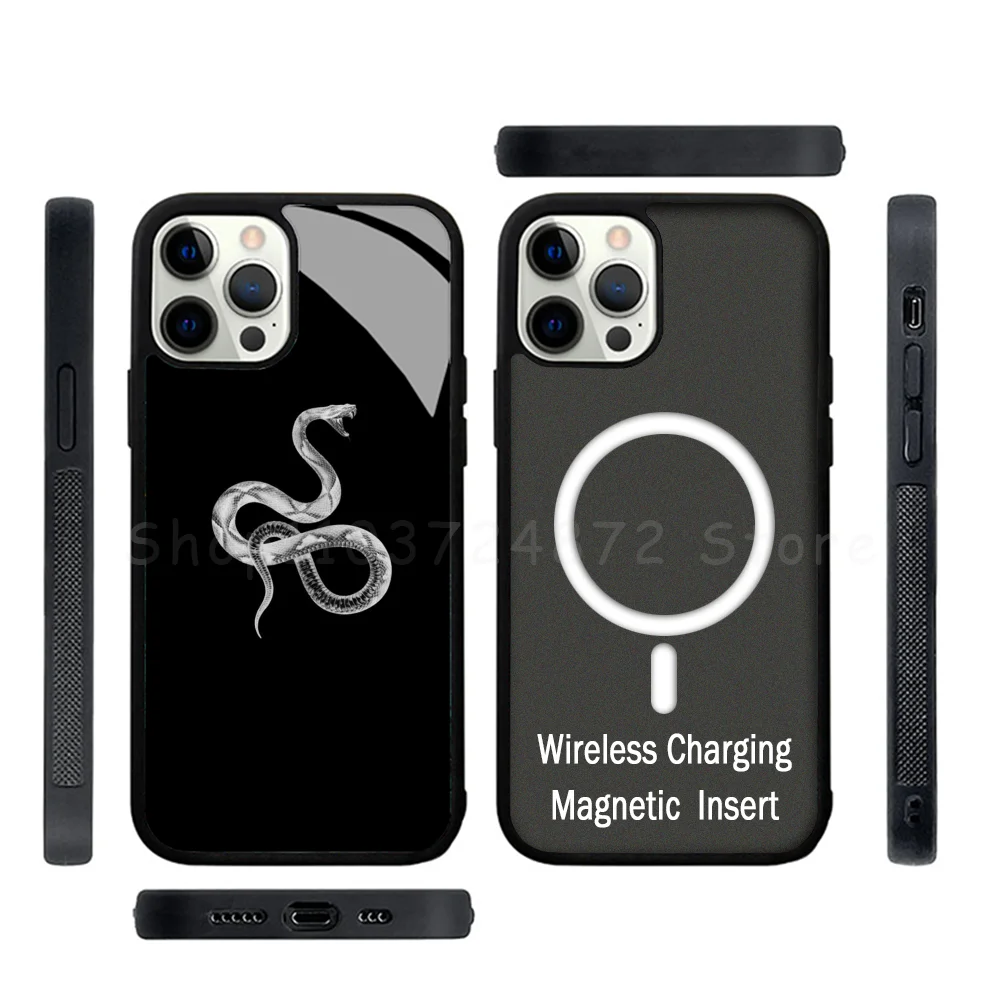 

Fashion Snake Phone Case Strong Magnetic For IPhone 15 14 13 Pro Max Alex Mirror For Magsafe Wireless Charging Cover