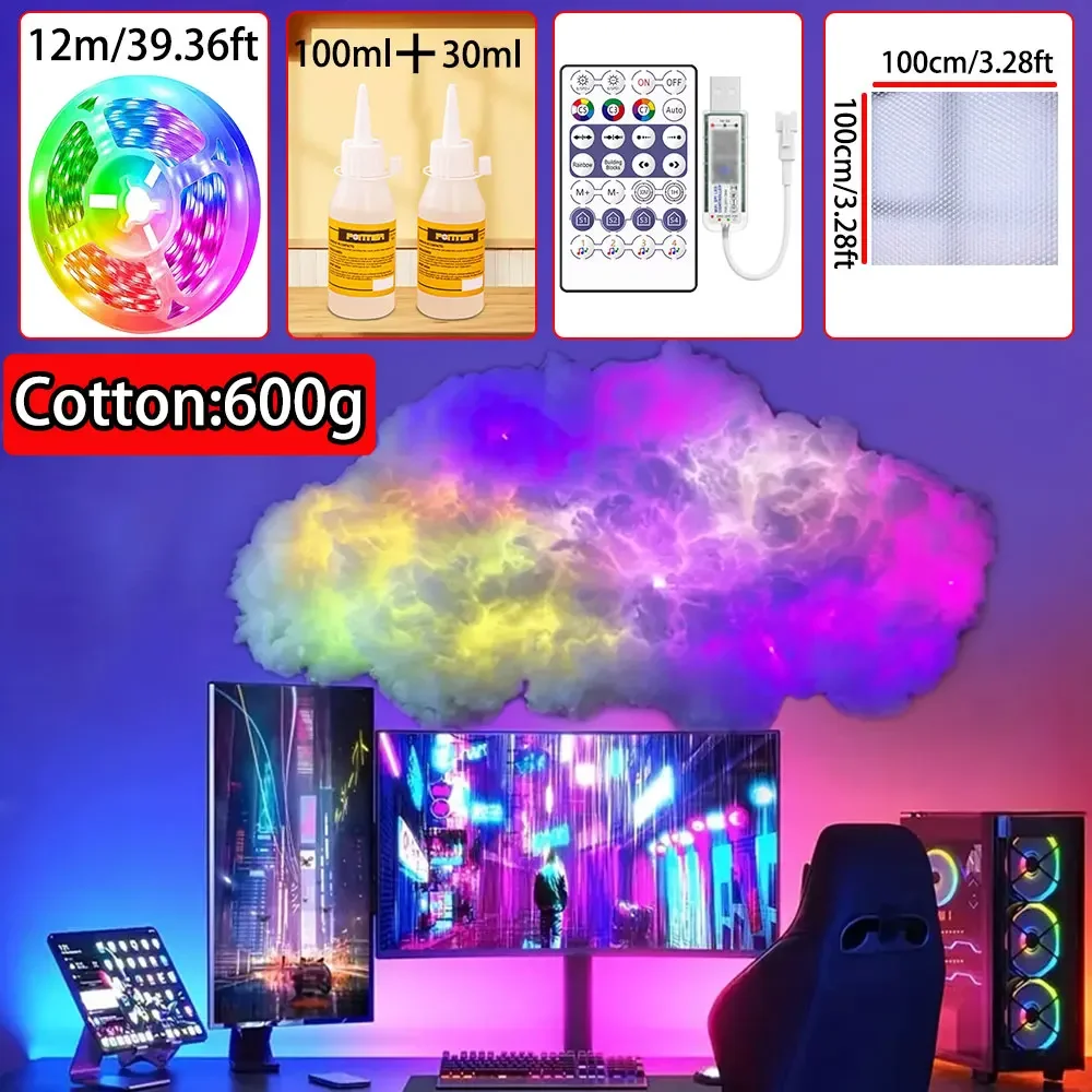 3D Big Cloud Lightning Light 360-graden draadloze afstandsbediening APP Muziek Sync Veelkleurige Lightning Smart Cloud Light voor thuis LED-decor - afbeelding 1