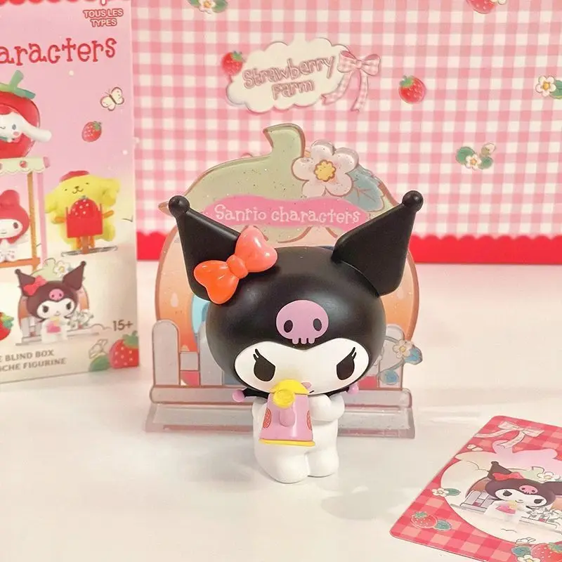 Sanrio Family Strawberry Farm Series Blind Box Cute Melody Kuromi Anime Figure Mini Doll Cinnamoroll Figure Surprise Bag Toys
