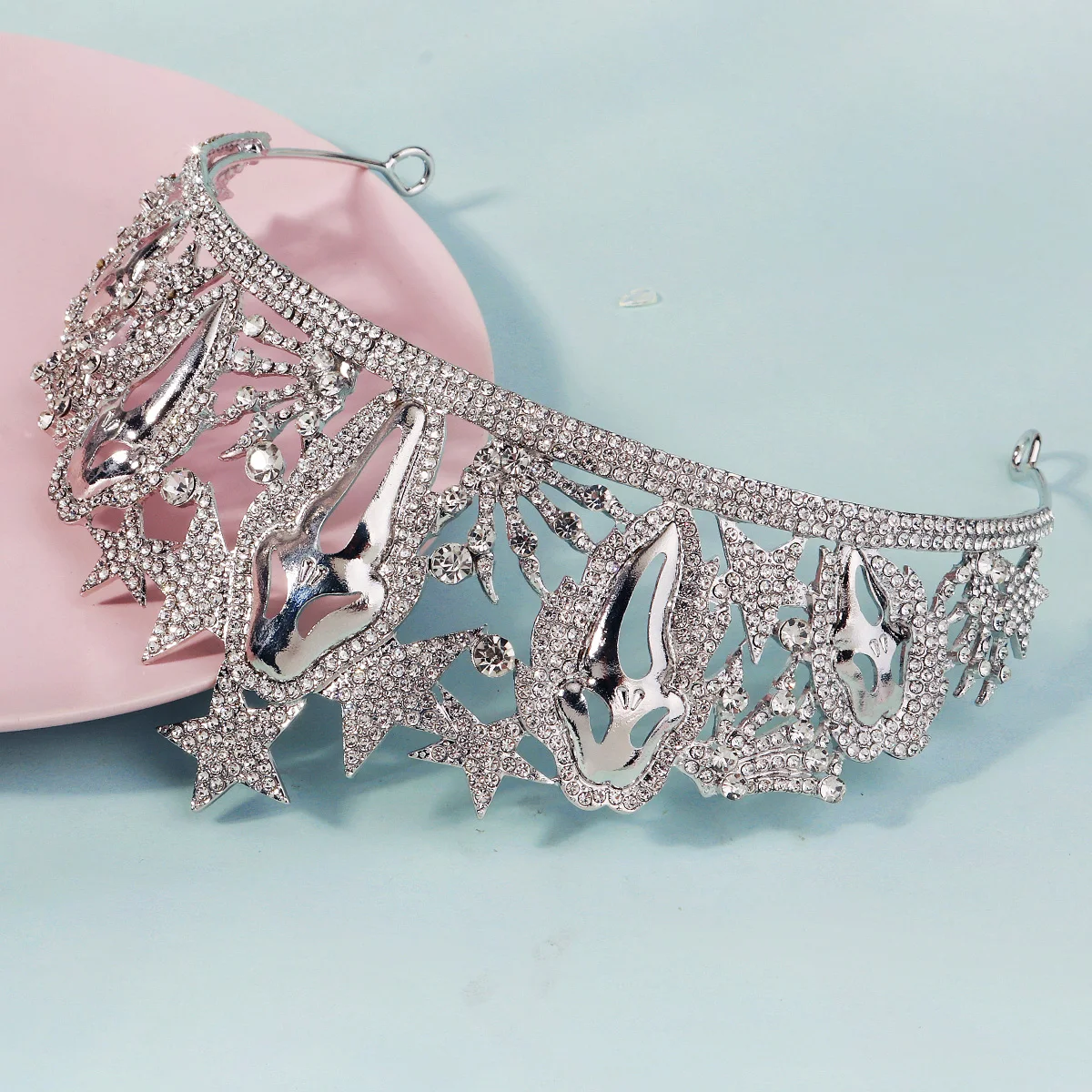 تاج كريستال من سبائك الفضة للهالوين الشيطان الصغير، إكسسوار شعر رائع على شكل تاج جمجمة للنساء مصنوع يدويًا، عصابة رأس أنيقة وعصرية