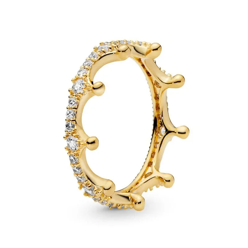 جديد 925 فضة كلاسيكي ذهبي اللون على شكل قلب تاج خاتم رائع فاخر لامع سحر المرأة مجوهرات مفاجأة الهدايا