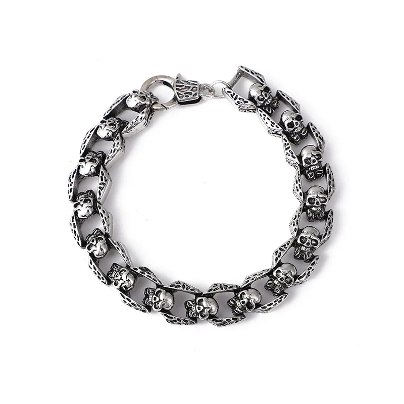 Vintage Fashion Punk Rock Motorcycle Skull Chain Men's Bracelet