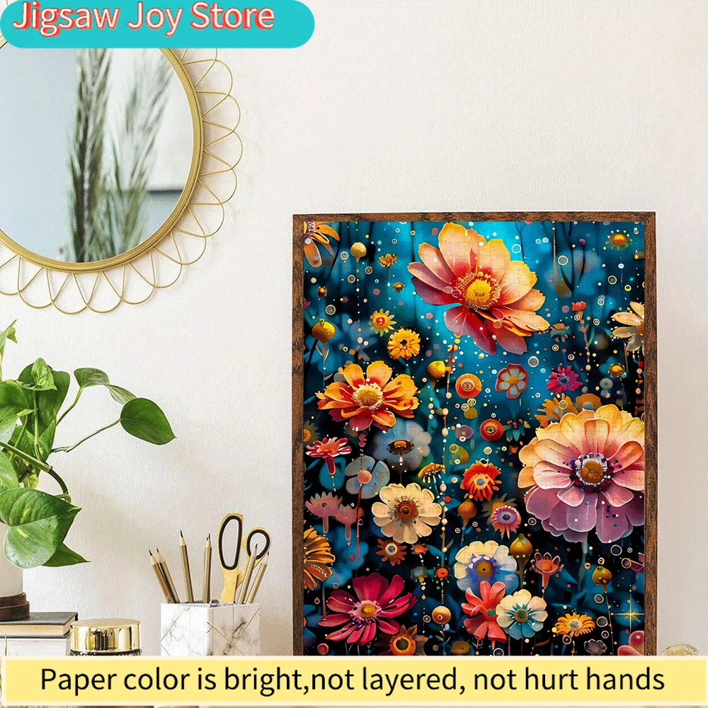 1000pcs Flower Puzzle Brain Teaser Game - Vibrant Multicolor Blooms on Blue Background, Family Activity & DIY Home Decor Gift,