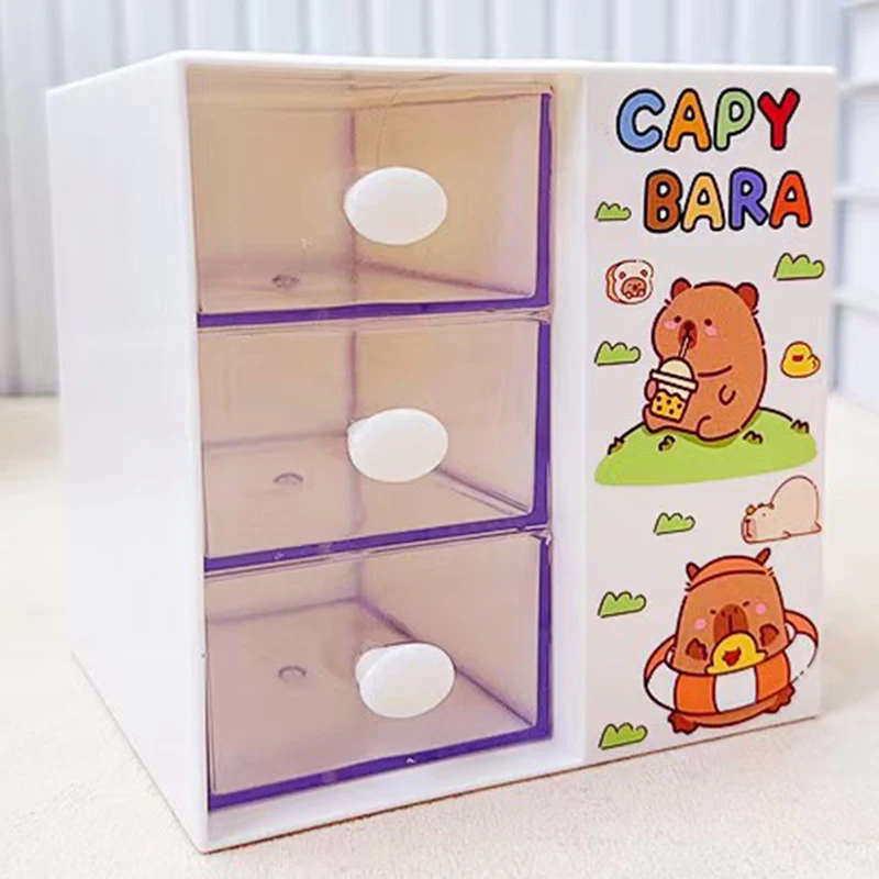 Capybara Cartoon Multi-Functional Desk Organizer Pen Holder 3 Layers Pencils Storage Rack Student Stationery Storage Shelf Gift