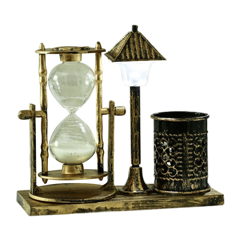 European Retro Pen Holder Night Lamp Sand Timer Decoration Innovative Gift for Students