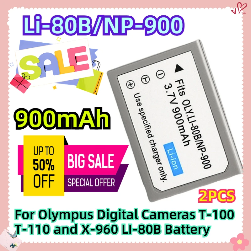 2 шт. 900 мАч для цифровых фотоаппаратов Olympus T-100 T-110 и X-960 LI-80B аккумулятор