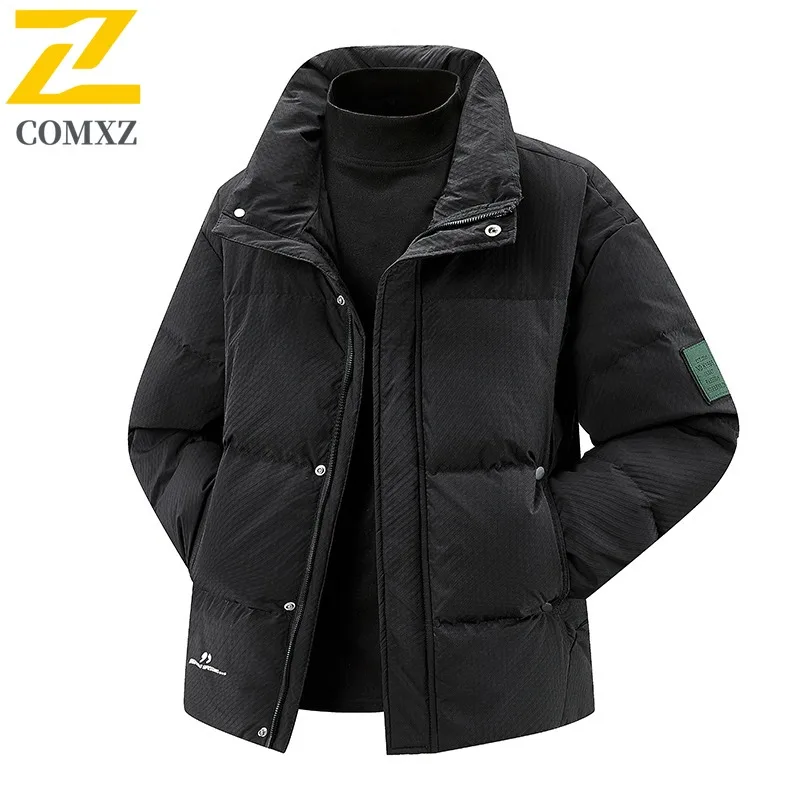 COMXZ Men Down Jacket Premium Stand Collar Outdoor Cycling Cold Protection Warm Parka Travel Lightweight Winter Puffer Jacket