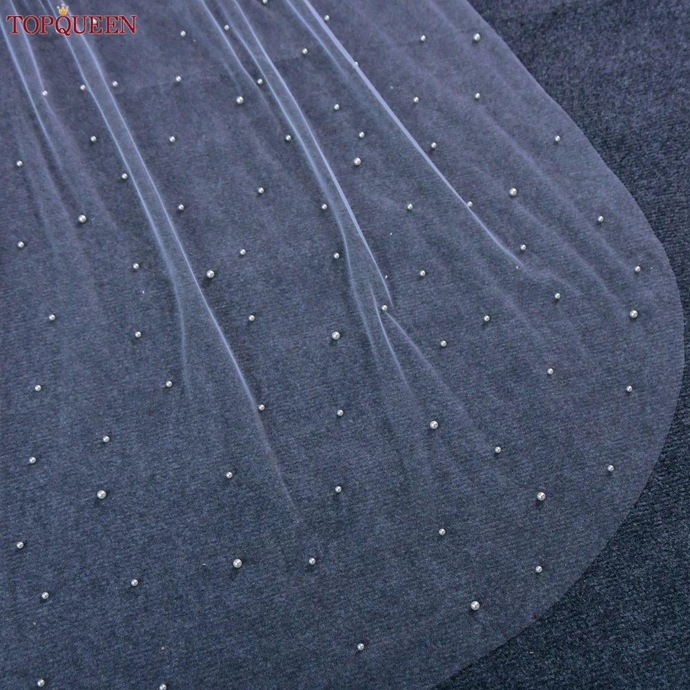 TOPQUEEN Perlen Hochzeit Schleier 1 Tier Soft Bridal Veil Beaded Hochzeit Zubehör 3M Kathedrale Länge Schleier für Braut Elfenbein v176 – Detail 11