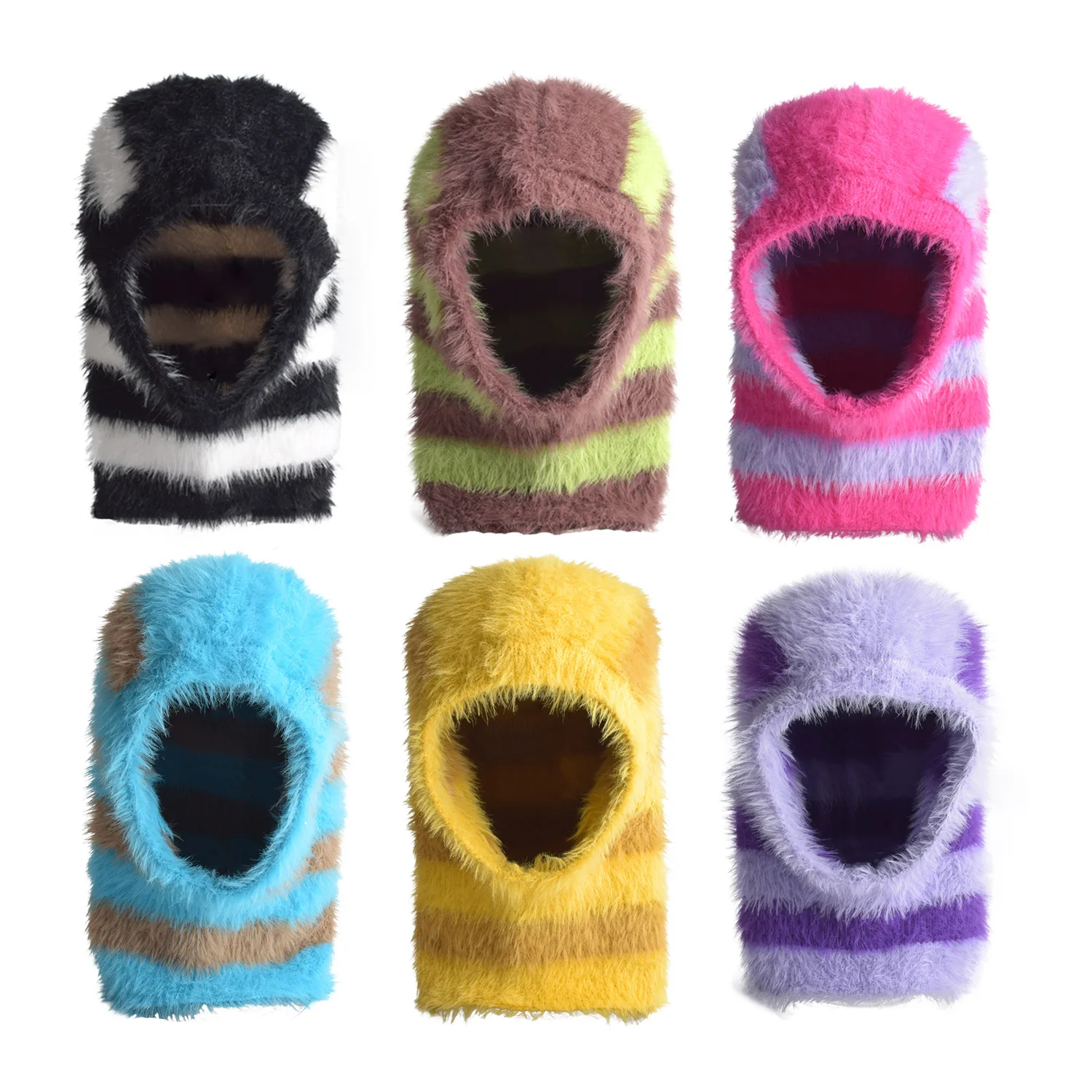 Wholesale Balaclava Wool Blended Plush Hat Fluffy Knitted Hat Women Winter Windproof Hat