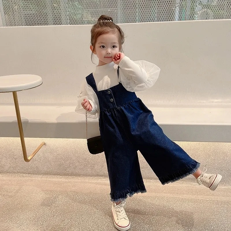 

Toddler Girls Autumn Jeans Pants Trousers Childrens Cowboy Casuales Suspenders Baby Kids Girls Spring Fashion Trousers Wide Leg