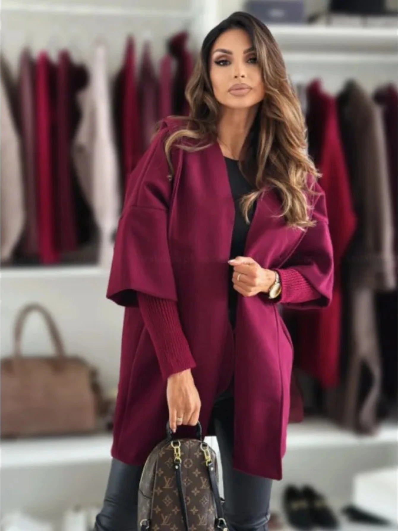 

Новое модное женское пальто однотонного цвета с длинными рукавами, повседневное свободное пальто с капюшоном, стильная верхняя одежда