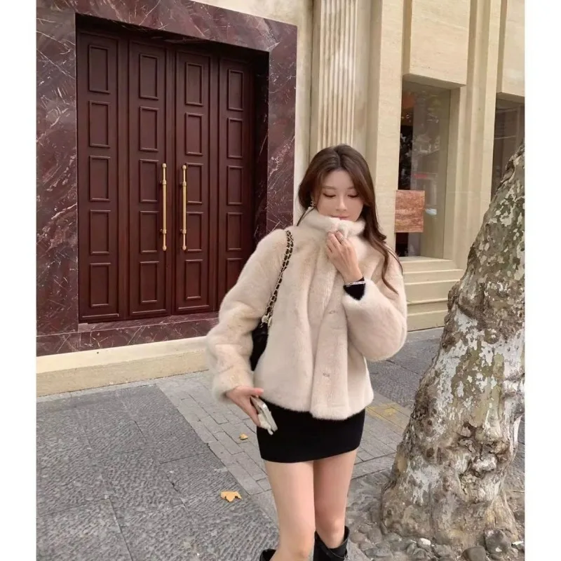 

Autumn and Winter Women's Button-down Long-sleeved Flocked Cardigan Turtleneck Fashion Casual Warm Top