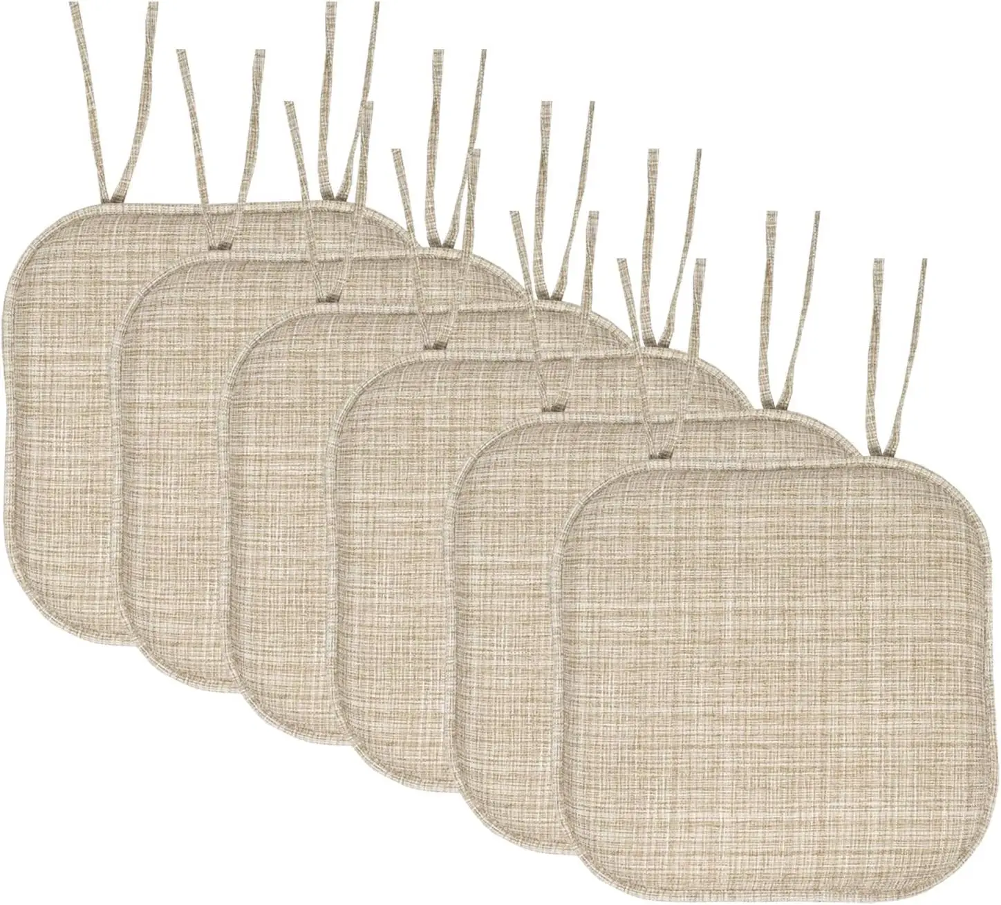

Chair Cushion Memory Foam Pads With Ties Eycomb Pattern Slip Non Skid Rubber Ba Rounded Square 16"" X 16"" Seat Cover, 6 Pack,