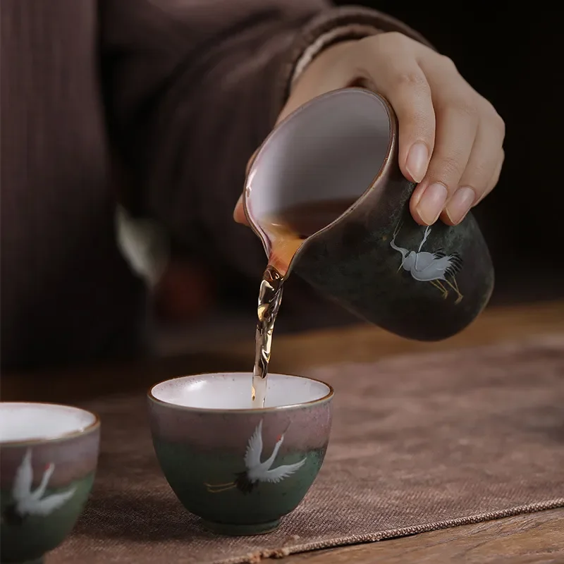 Manual Vintage Kiln Huan Cai Crane Gong Dao Bei Large Ceramic Gong Bei-cha Qi Uniform Cup Kung Fu Tea Accessories Tea Infusers